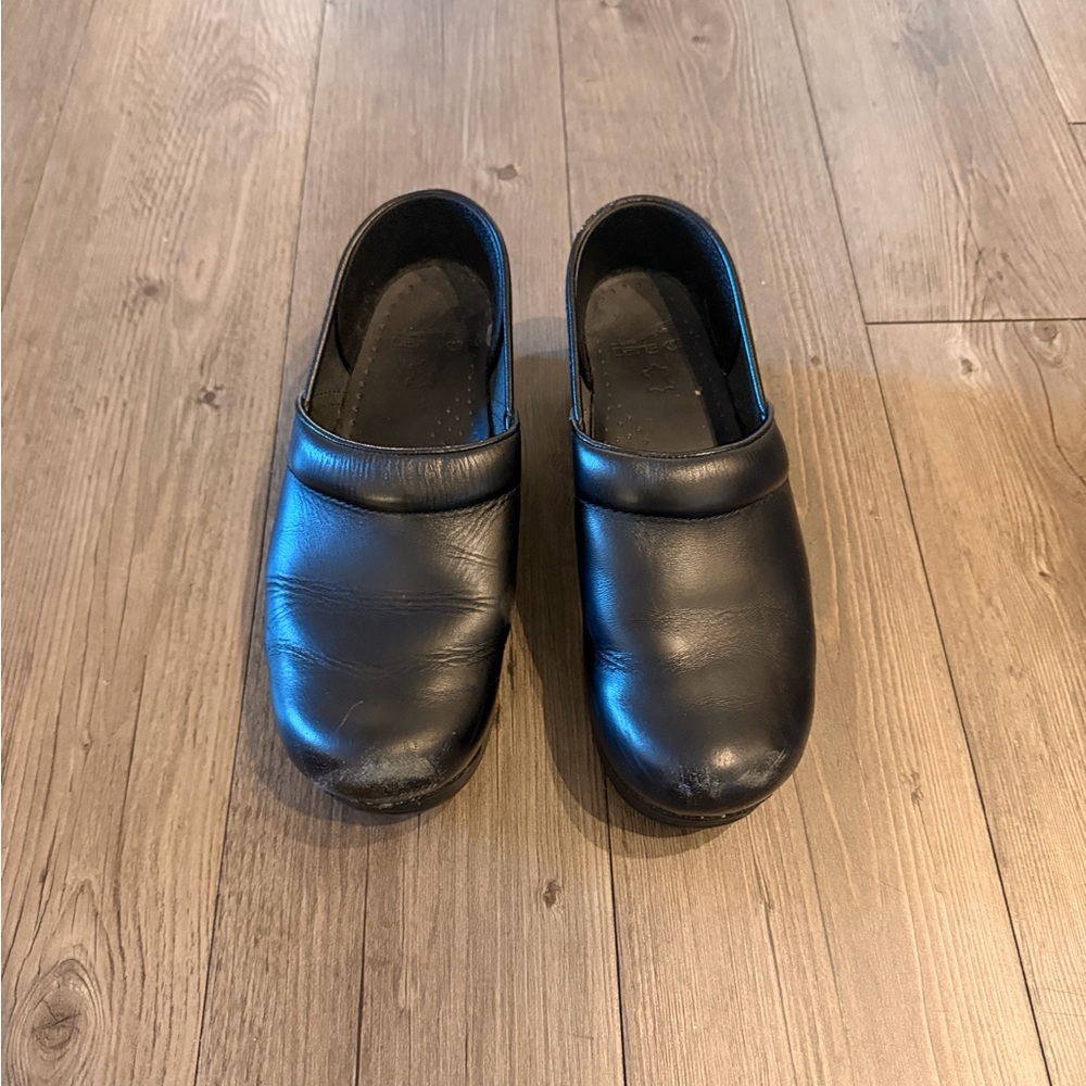 Black Leather Clogs